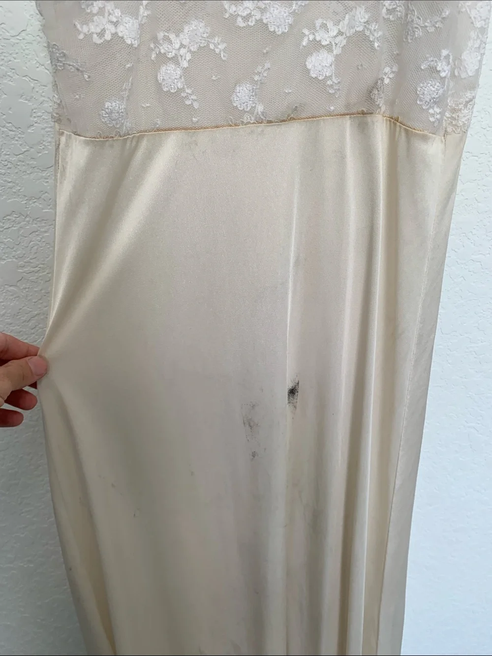 Vintage Sheer Lace-Top Slip Maxi Nightgown in Cream